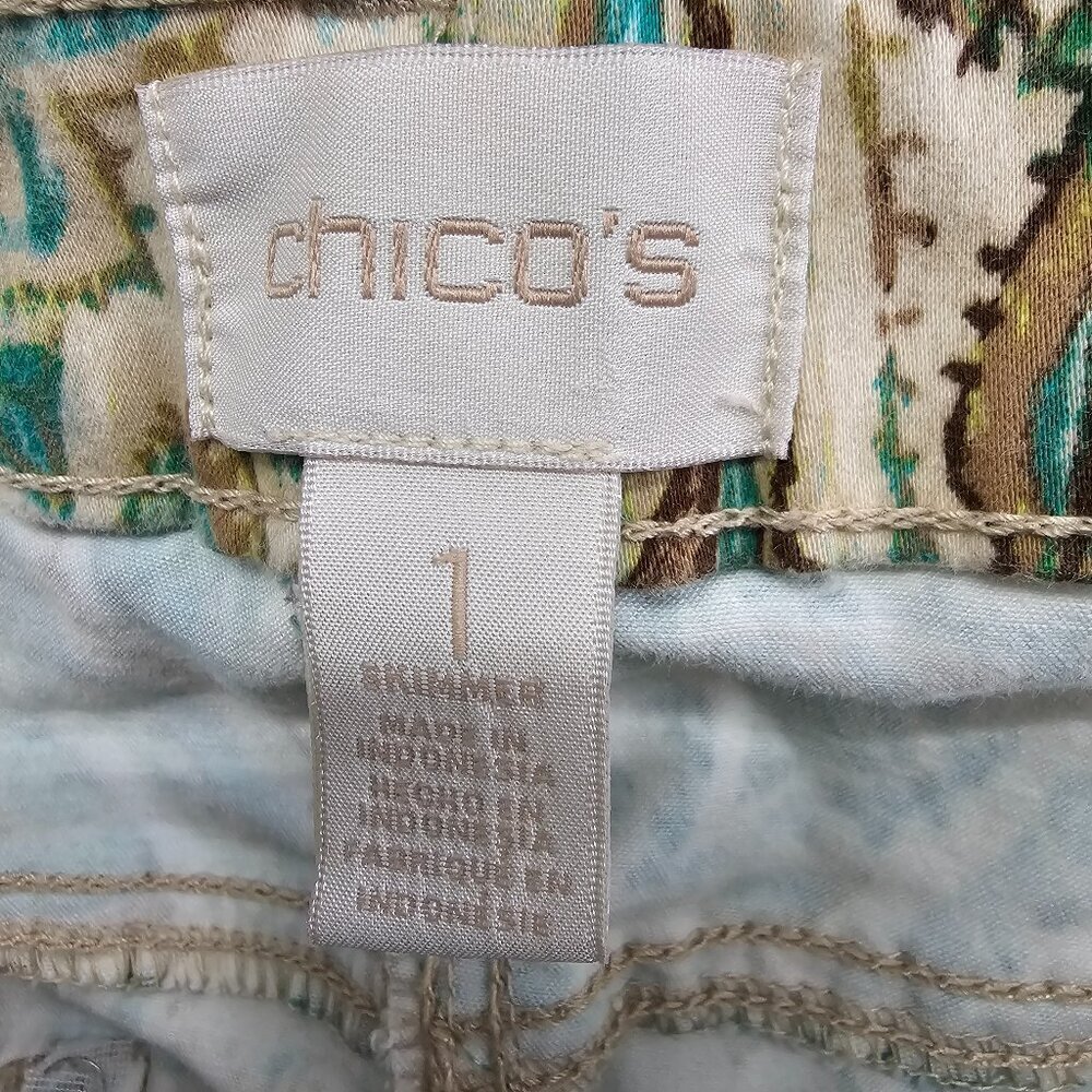 Chico's Pants Green Paisley Festival Boho Summer Grunge Crop Straight 1 (M/8) - Picture 12 of 14